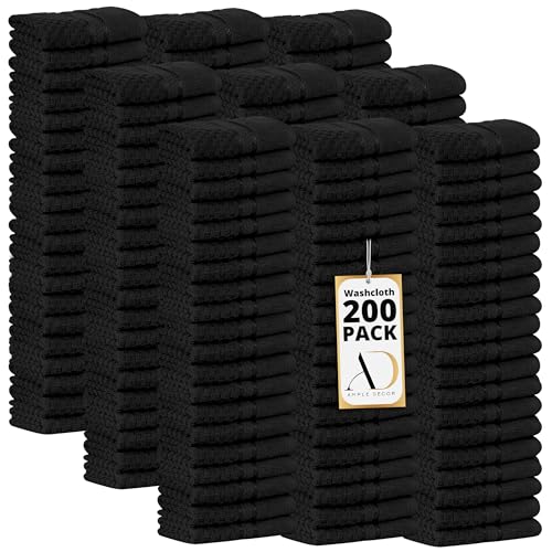 100% Cotton Washcloths 12x12 Inches, Popcorn Textured, Soft & Absorbent, Quick Dry, Set of 200, Black - color: Black, size: Pack of 200