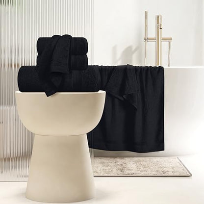 MyOwn 6 Piece Towel Set, 100% Combed Cotton - 2 Bath Towels, 2 Hand Towels, 2 Wash Cloths - 500 GSM Luxury Hotel Quality Ultra Soft Highly Absorbent Towel Set for Bathroom - Black - color: Black