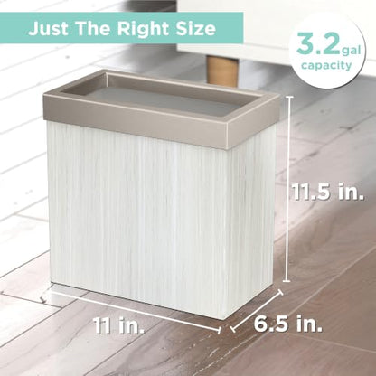 Gatco Small Bathroom Trash Can with Lid, Rectangle 3 Gallon Wastebasket, Under Sink, White Oak with Satin Nickel, for Bathroom, Bedroom, Office (1943SN) - color: White Oak / Satin Nicke Lid