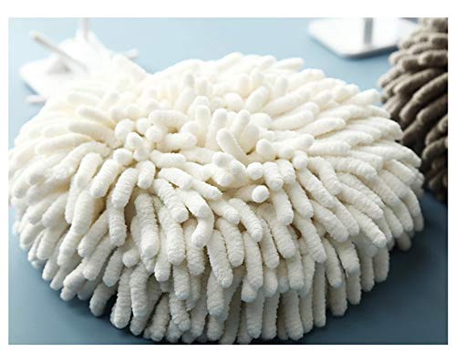 Ivymei 3 Pack Fuzzy Chenille Hand Towels Ball,Hanging Hand Towel with Loop for Kitchen Bathroom,Quick Dry Absorbent Hand Bath Towel(White) - color: White
