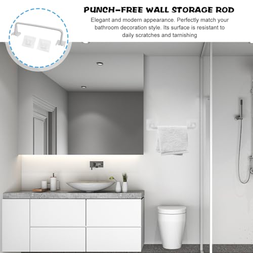 Amosfun 15.74 Inch Adhesive Bathroom Towel Rack No Drill Wall Mounted Towel Bar Holder with Suction Cups for Kitchen and Balcony Storage - color: White
