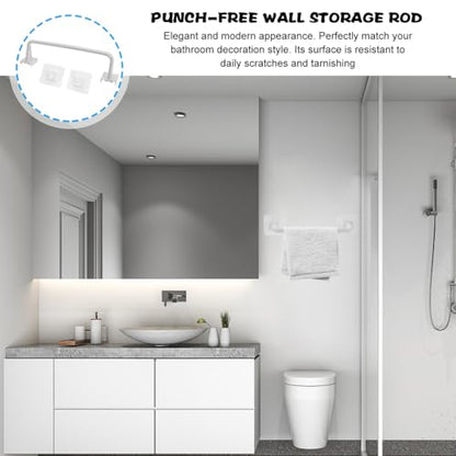 Amosfun 15.74 Inch Adhesive Bathroom Towel Rack No Drill Wall Mounted Towel Bar Holder with Suction Cups for Kitchen and Balcony Storage - color: White