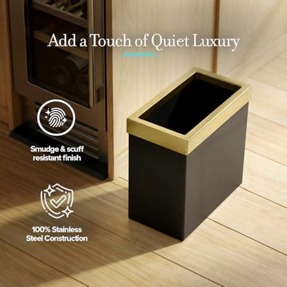 Gatco Small Bathroom Trash Can With Lid, Rectangle 3 Gallon Stainless Steel Wastebasket, Under Sink, Matte Black And Brushed Brass, For Bathroom, Bedroom, Office (1938) - color: Matte Black/Brushed Brass