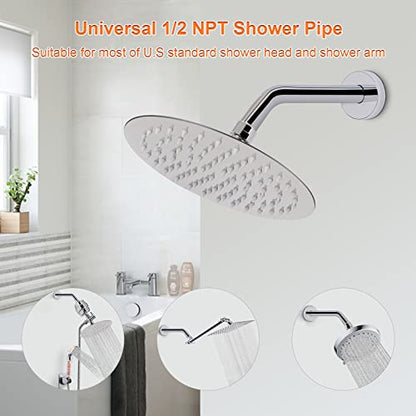 Shower Arm with Flange and Teflon Tape, Wall Mounted Shower Pipe 304 Stainless Steel Extension Arm for Fixed Shower Head & Handheld (8 Inch, Chrome) - color: Chrome, style: 8 Inch