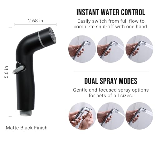G-Promise Dog Shower Attachment with Flow Control | High Pressure, with Flow Control Lever, Extra Long Hose, Easy to Install, No-Drill Hook Mount - color: Matte Black, size: 78 Inch Hose