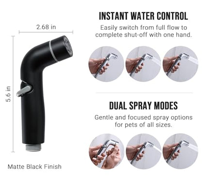 G-Promise Dog Shower Attachment with Flow Control | High Pressure, with Flow Control Lever, Extra Long Hose, Easy to Install, No-Drill Hook Mount - color: Matte Black, size: 78 Inch Hose