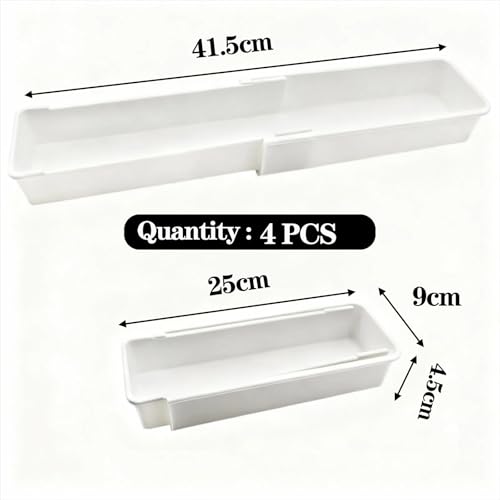 4 Pcs Expandable Sliding Drawer Organizer Bin, Adjustable Length Storage Tray for Kitchen Utensils, Straw Organizer, Bathroom, Office - Durable Plastic Space-Saving Design