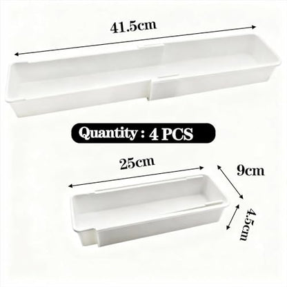 4 Pcs Expandable Sliding Drawer Organizer Bin, Adjustable Length Storage Tray for Kitchen Utensils, Straw Organizer, Bathroom, Office - Durable Plastic Space-Saving Design