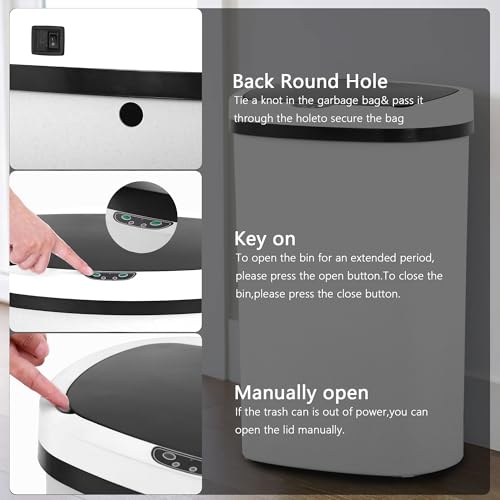 13 Gallon Trash Can,Automatic Soft Close Large Garbage Can with Lid,Indoor Smart Trashcans for Kitchen,Waterproof Trashcans for Kitchen,Touch-Free Trash Can,White - color: White, style: 1 piece
