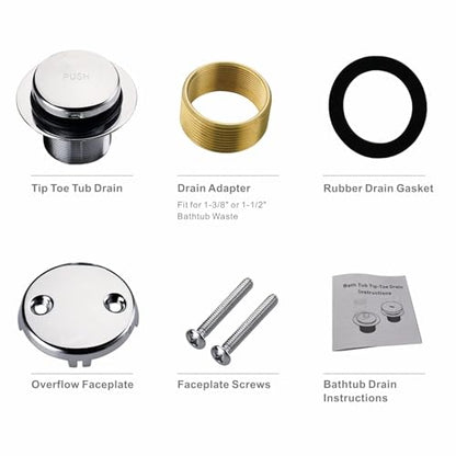 HIDROP Chrome Tip Toe Tub Drain Trim Kit with 2-Hole Overflow Faceplate | Brass and 304 Stainless Steel Tub Drain, Universal Fine/Coarse Thread fit 1-3/8" or 1-1/2" Tub Drain, Bathtub Conversion Kit - color: Chrome, style: 2 Holes