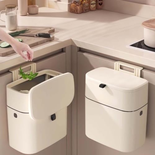 YSUEFIJO Mounted Trash Can with Lid, Wall Hanging Garbage Bin for Kitchen Bathroom Office, Cabinet Door Waste Basket, Space Saving Rubbish Container, Practical Hanging Structure and Easy Use