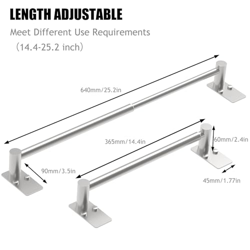 Towel Bar, Adhesive or Drill Wall Mount, Brushed Nickel, 2 Pack | Adjustable 14.4 to 25.2 Inch, 304 Stainless Steel Hand Towel Holder, Square Base Towel Racks for Bathroom, Kitchen Use - color: Standard Length–nickel
