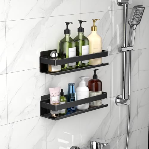 Aluminum Shower Caddy 2-Layers (11.8in) No Drill Shower Shelves | Bathroom Shower Shelf Rust-proof , No Drilling Required, Suitable for Bathroom Storage and Home Decoration - size: 2-Piece Set (11.8in, 2 Layers)