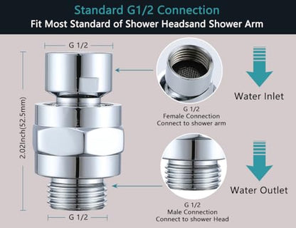 Solid Brass Swivel Ball Adapter, Universal Shower Angle Adjuster | For Kids & Adults, Adjustable Shower Angle, Solid Brass G1/2 Adapter, Polished Chrome, for Fixed, Handheld & Rain Showerheads - color: Chrome