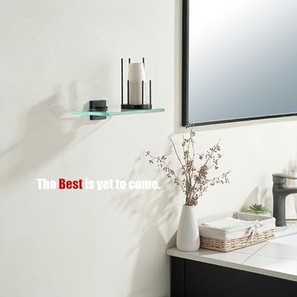 JQK Bathroom Glass Shelf Black, Tempered Glass Shower Storage 8 by 5 inches, 304 Stainless Steel Matte Black Wall Mount, TGS201L8-PB - color: Matte Black, size: 8 Inch
