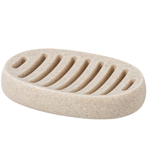 Soap Dish, Simple Oval Bar Soap Holders, Self Draining, Beige | Modern,Sandstone Look, Soap Saver Spone Holder Tray for Shower Bathroom Sink Countertop Kitchen Bathtub - color: Beige