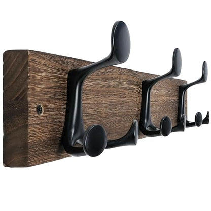 WEBI Coat Rack Wall Mount,17" Solid Wood Coat Hooks Wall Mounted Coat Hanger,16" Hole to Hole,Heavy Duty Hook Rack Rail,3 Triple Hooks for Hanging Coats,Jacket,Clothes,Hat,Backpack,Weathered Brown - color: Weathered Brown, size: 17 Inch