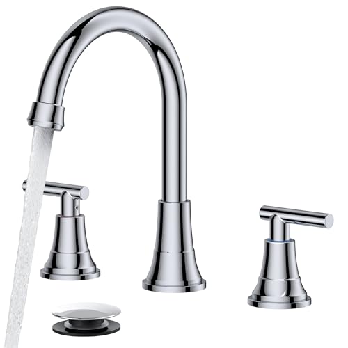 FORIOUS 8 in Widespread Chrome Bathroom Faucet 3 Hole, Chrome Faucet Vanity | 8 Inch Widespread Bathroom Faucet 3 hole Vanity and 4 Inch Bathroom Faucet Centerset 2 Hole for B2B Commercial, Spare Aerator - color: Chrome, style: Modern