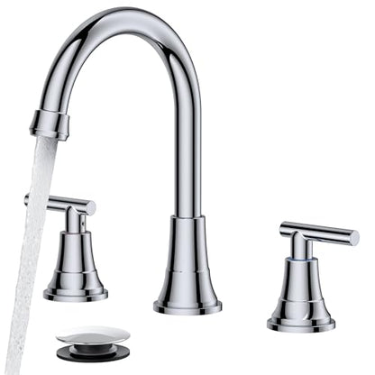 FORIOUS 8 in Widespread Chrome Bathroom Faucet 3 Hole, Chrome Faucet Vanity | 8 Inch Widespread Bathroom Faucet 3 hole Vanity and 4 Inch Bathroom Faucet Centerset 2 Hole for B2B Commercial, Spare Aerator - color: Chrome, style: Modern