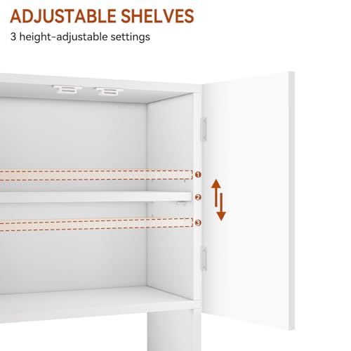 IBUYKE Bathroom Wall Cabinet Over Toilet Cabinet for Bathroom UWBS003W | with Doors and Adjustable Shelf, Towel Bar, Wall Mounted, for Laundry Room & Living Room Kitchen, White,Modern - color: White