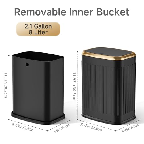 TIPGO Bathroom Trash Can with Lid, 2.1 Gallon / 8 Liter Small Garbage Can, Press Top Bin, Stainless Steel Wastebasket with Pop-Up Lid for Bedroom, Living Room, Office (Black) - color: Black