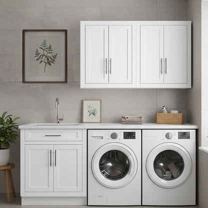 Crosley Furniture Savannah 2-Piece Wall Storage Cabinet, Cabinets for Laundry, Bathroom, Kitchen, White - color: White, style: 2-Piece Kitchen Cabinet