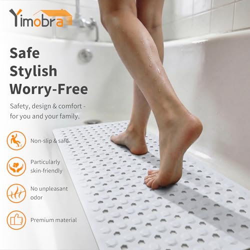 Yimobra Bathtub Mat Non Slip, 27.5"X15.5" Machine Washable Shower Floor Mat, Soft on Feet, Bathmat with Drain Holes and Suction Cups, Bathroom Essentials, White - color: White, size: 27.5 X 15.5 Inch