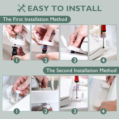 Toilet Seat Elongated, Slow Close Hinges, Non-Slip Bumpers, White | Easy Clean Toilet Seat Cover, Two Mounting Kits, Durable High-Gloss Plastic, Quick-Release, for Standard Elongated Toilets - size: Elongated