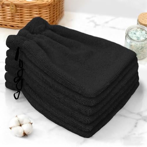VOOVA & MOVAS Bath Mitts,Black 6.3x8.3 in,European Style with Loop | 100% Cotton, 6 Pack, Solid Black, Soft & Absorbent, No Fade, Ice Pack Pocket, Quick Dry, for Shower & Makeup Removal - color: Black, size: 6PC Bath Mitts