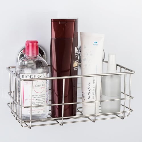 Strong Suction Cups Deep Shower Caddy Bath Shelf Rust-Free Stainless Steel Basket Shampoo Conditioner Holder for Bathroom Kitchen Tidy Organizer