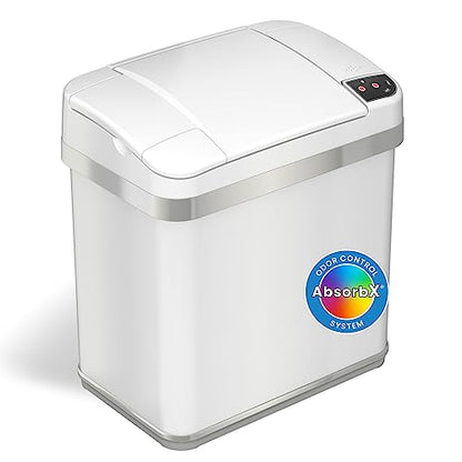 iTouchless 2.5 Gal Nursery Waste Bin | Touchless Sensor Trash Can | White | Wave-Open Lid Needs No Touch | Whisper-Quiet Close | Crisp Finish Suits Light Cabinetry | Fresh Scent Cartridge Included - color: Matte White