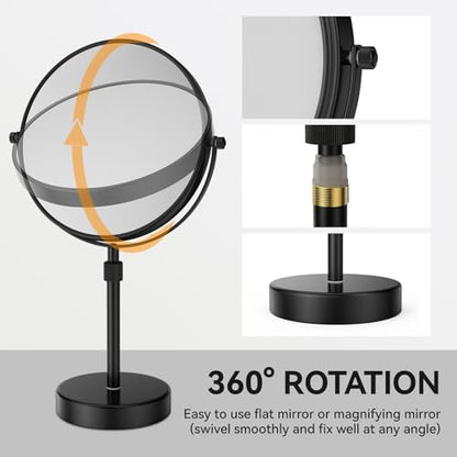 Nicesail 19 Inch Tall Makeup Mirror with 10X Magnification, 8 Inch Magnifying Mirror Tabletop with Pedestal, Height Adjustable Black (8 Inch, 10X) - color: No Light-black-10x