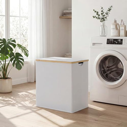 efluky Laundry Hamper with Lid, Double Laundry Basket with 2 Removable Bags, 2 Section Laundry Bin with Bamboo Handles for Bathroom, Bedroom & Laundry Room, 140L (36.9 Gallon) Light Grey - color: Light Grey, size: 140L Dual