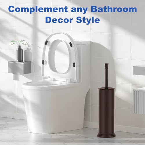 Toilet Brush and Holder Set：304 Stainless Steel Heavy Duty Toilet Bowl Brush，Removable Inner Bowl and Splash Protection，Bathroom Toilet Brush-Dense Bristles for Through Cleaning - color: Bronze