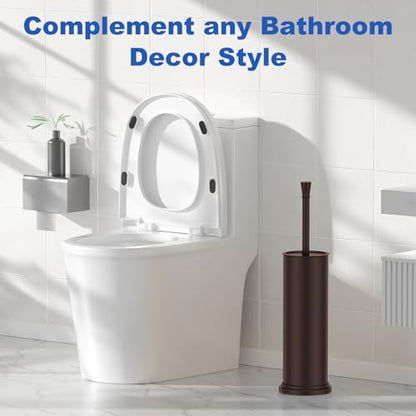 Toilet Brush and Holder Set：304 Stainless Steel Heavy Duty Toilet Bowl Brush，Removable Inner Bowl and Splash Protection，Bathroom Toilet Brush-Dense Bristles for Through Cleaning - color: Bronze