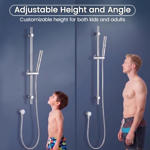 Handheld Shower Head with Slide Bar, 3-Function High-Pressure Hand Shower with hose, Adjustable Slide Bar Shower Spray Combo, Elbow-Chrome