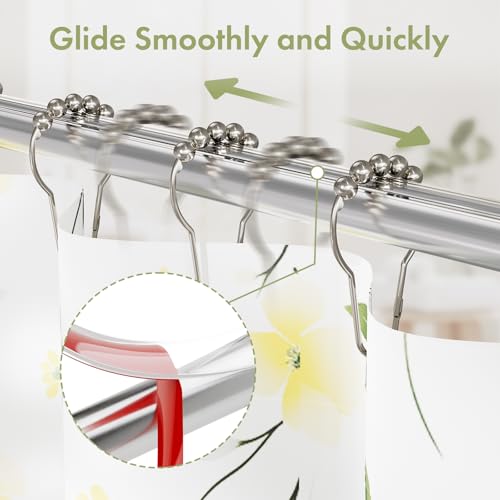 Shower Curtain Hooks, Decorative Shower Curtain Hooks Smooth, 12pcs Shower Hooks and 13ft Clear Curtain Hooks Prevents Shower Hooks from Snagging - color: Brushed Nickel+curtain Tape, style: Single Hooks