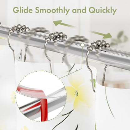 Shower Curtain Hooks, Decorative Shower Curtain Hooks Smooth, 12pcs Shower Hooks and 13ft Clear Curtain Hooks Prevents Shower Hooks from Snagging - color: Brushed Nickel+curtain Tape, style: Single Hooks