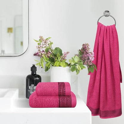 Ultra Soft 3 Pack Cotton Towel Set, Contains a Bath Towel 28x55 inch, a Hand Towel 16x24 inch & a Wash Coth 12x12 inch, Ideal Everyday use, Compact & Lightweight -Hot Pink - color: Hot Pink, size: 3 Pack Set