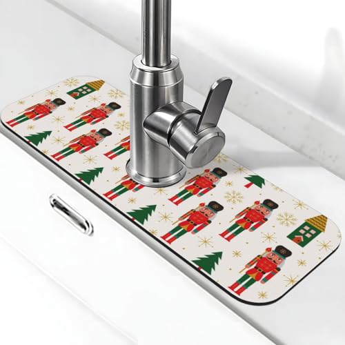 Nutcracker Christmas Tree Snowflakes Kitchen Sink Splash Guard Faucet Mat Super Absorbent Fast Drying Mat Sink Gadgets-Fast Drying Pad Sink Mat For Kitchen Bathroom (15" X 5.5" ) - color: Nutcracker