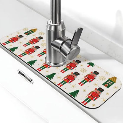 Nutcracker Christmas Tree Snowflakes Kitchen Sink Splash Guard Faucet Mat Super Absorbent Fast Drying Mat Sink Gadgets-Fast Drying Pad Sink Mat For Kitchen Bathroom (15" X 5.5" ) - color: Nutcracker