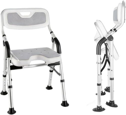 DEWEL Foldable Shower Chair for Elderly and Disabled, Folding Shower Seat with Armrests and Back Height Adjustable, Aluminum Alloy Bath Seat for Inside Shower, 330lbs Capacity(Gray) - color: Gray