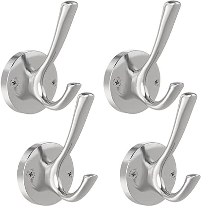 TOFIIGREM Brushed Nickel Wall Hooks, 4 Pack Heavy Duty Coat Towel Hook Metal Double Hook Wall Mounted Hanging, Bath Towel Hooks for Entryway Cubicle Bathroom Closet Garage - color: Silver, size: 4 Pack