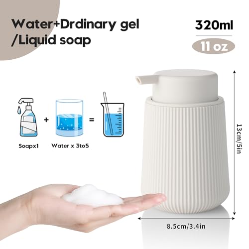 YAUKPH Striped Foaming Hand Soap Dispenser Beige | with Leak-Proof Pump for Bathroom and Kitchen Countertop 11oz - color: Beige, size: Foaming Dispenser