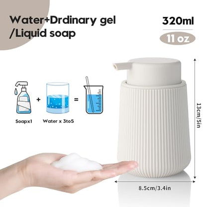 YAUKPH Striped Foaming Hand Soap Dispenser Beige | with Leak-Proof Pump for Bathroom and Kitchen Countertop 11oz - color: Beige, size: Foaming Dispenser