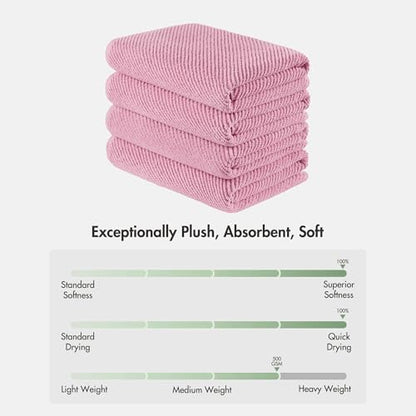 Madison Park 100% Zero Twist Cotton 4 Piece Bathroom Bath Towels, Pink | 30" x 56" Large Shower Towels, 500 GSM Diagonal Ribbed, Soft, Quick Dry, Highly Absorbent, Durable, Modern, OEKO TEX - color: Pink, size: 4 Piece Bath Towel Set