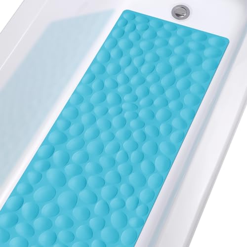 Non-Slip Bathtub Mat OTHWAY Soft Rubber Bathroom Bathmat with Strong Suction Cups (Blue) - color: Blue, size: 40" x 16" (Rectangular)