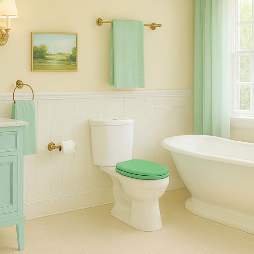 Toilet Seat, Slow Close, Soft Touch, Ultra-Smooth Matte Finish (No Orange-Peel Texture), Premium Moulded Wood, Quick Release, PIKLiDS (Green, Elongated) - color: Green, size: Elongated