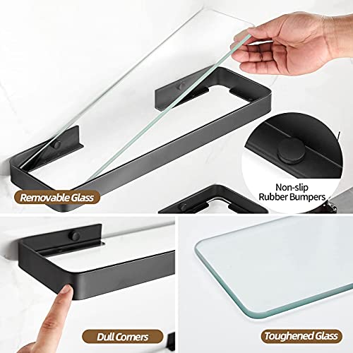 Bathroom Shelves Wall Mounted Glass Shelf for Floating Shelf Tempered Glass Shelves 2 Tier Bathroom Wall Organizer(Black) - color: Black(rectangular)