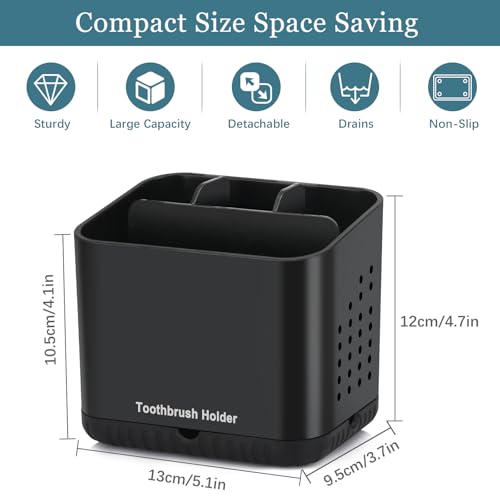 PARKMANI Black Toothbrush Holders for Bathrooms, Kids Electric Toothbrush and Toothpaste Holder, 4 Slots Tooth Brush Holder for Bathroom Countertop Organizer (Black) - color: Black